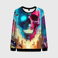 Мужской свитшот Cool vanguard neon cyber skull - ai art