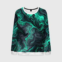 Мужской свитшот Бирюзовый мрамор на черном фоне