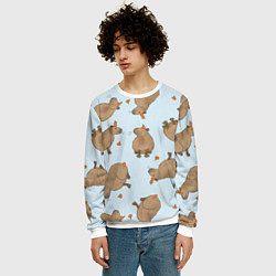 Свитшот мужской Паттерн с капибарами и мандаринками голубой, цвет: 3D-белый — фото 2