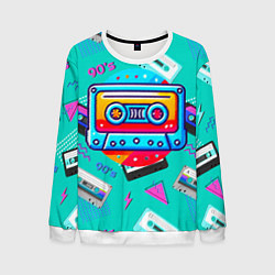 Свитшот мужской Кассеты и надпись 90s, цвет: 3D-белый