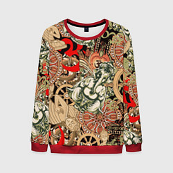 Свитшот мужской Будда и Ганеша на фоне сансары и мандалы, цвет: 3D-красный