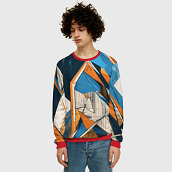 Свитшот мужской Абстракция сине-оранжевая осколки, цвет: 3D-красный — фото 2