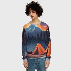 Свитшот мужской Палатка на берегу озера, цвет: 3D-меланж — фото 2