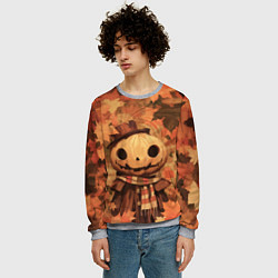 Свитшот мужской Тыквенный Джек в осенних листьях, цвет: 3D-меланж — фото 2