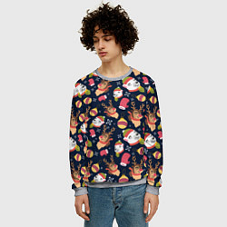 Свитшот мужской Новогодний детский паттерн с животными, цвет: 3D-меланж — фото 2