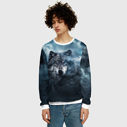 Свитшот мужской Волк ночью под луной, цвет: 3D-белый — фото 2