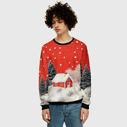 Свитшот мужской Новогодний домик и красное небо, цвет: 3D-черный — фото 2