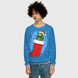 Свитшот мужской Новогодний Рик огурчик - Merry Rickmas, цвет: 3D-меланж — фото 2