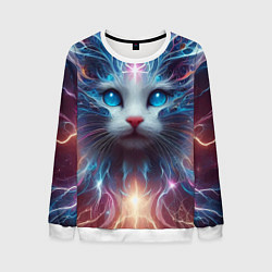 Свитшот мужской Fantastic blue-eyed neon kitten, цвет: 3D-белый