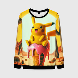 Мужской свитшот Пикачу сидит на мороженом в пустыне