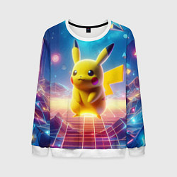 Свитшот мужской Funny Pikachu - vaporwave, цвет: 3D-белый