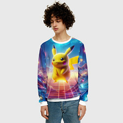 Свитшот мужской Funny Pikachu - vaporwave, цвет: 3D-белый — фото 2