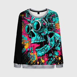 Свитшот мужской Cyber skull sketch - color blots, цвет: 3D-меланж