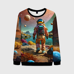 Свитшот мужской Астронавт на красочной планете, цвет: 3D-черный