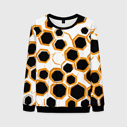 Свитшот мужской Чёрно-жёлтые шестиугольники на белом фоне, цвет: 3D-черный
