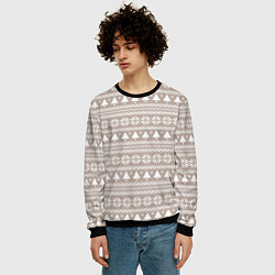 Свитшот мужской Бежевый скандинавский узор с ёлками, цвет: 3D-черный — фото 2