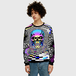 Свитшот мужской Череп, сердце и оп-арт, цвет: 3D-черный — фото 2