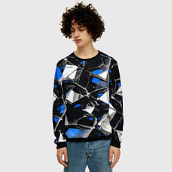 Свитшот мужской Сине-белый паттерн на чёрном фоне, цвет: 3D-черный — фото 2