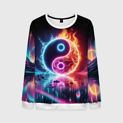 Свитшот мужской Инь янь - неоновый космос, цвет: 3D-белый