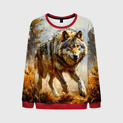 Свитшот мужской Волк в осеннем лесу, цвет: 3D-красный