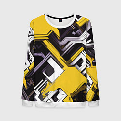Мужской свитшот Бело-жёлтый техно паттерн на чёрном фоне