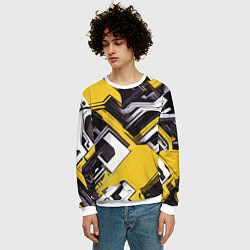 Свитшот мужской Бело-жёлтый техно паттерн на чёрном фоне, цвет: 3D-белый — фото 2