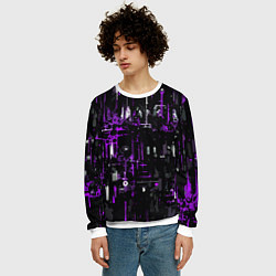 Свитшот мужской Бело-фиолетовая тревожная абстракция на чёрном фон, цвет: 3D-белый — фото 2