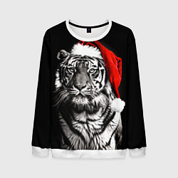 Мужской свитшот Тигр в красном колпаке Деда Мороза