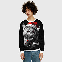 Свитшот мужской Свирепая гиена в шапке Санты, цвет: 3D-белый — фото 2