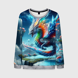 Мужской свитшот Полигональный дракон на планете водопадов и грибов