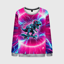 Свитшот мужской Cyber tyrannosaurus is a cool skateboarder, цвет: 3D-меланж