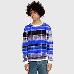 Свитшот мужской Белые полосы на чёрно-синем фоне, цвет: 3D-белый — фото 2