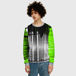 Свитшот мужской Зелёно-чёрный гранж на белом фоне, цвет: 3D-меланж — фото 2