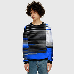 Свитшот мужской Белые вертикальные полосы на чёрно-синем фоне, цвет: 3D-черный — фото 2