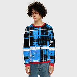 Свитшот мужской Сине-белый гранж на чёрном фоне, цвет: 3D-красный — фото 2