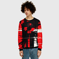 Свитшот мужской Красно-белый гранж на чёрном фоне, цвет: 3D-черный — фото 2