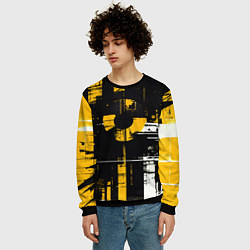 Свитшот мужской Жёлто-белый гранж на чёрном фоне, цвет: 3D-черный — фото 2