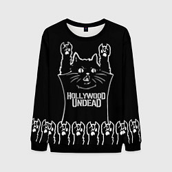 Свитшот мужской Hollywood Undead: cat rock, цвет: 3D-черный