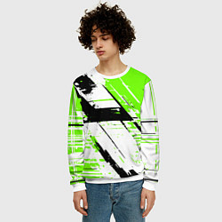 Свитшот мужской Diagonal black and green stripes on a white backgr, цвет: 3D-белый — фото 2