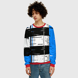 Свитшот мужской Синие и чёрные полосы на белом фоне, цвет: 3D-красный — фото 2