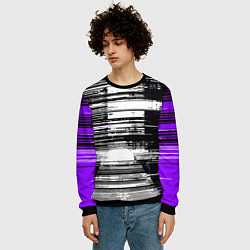 Свитшот мужской Горизонтальные чёрные линии на бело-фиолетовом фон, цвет: 3D-черный — фото 2