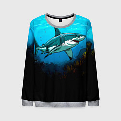 Свитшот мужской Акула в синем море, цвет: 3D-меланж