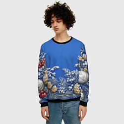 Свитшот мужской Новогодние веточки, цвет: 3D-черный — фото 2