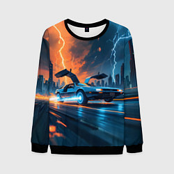 Мужской свитшот Автомобиль и ночные молнии