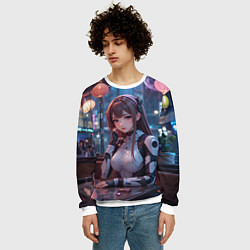 Свитшот мужской Аниме кибер девочка, цвет: 3D-белый — фото 2