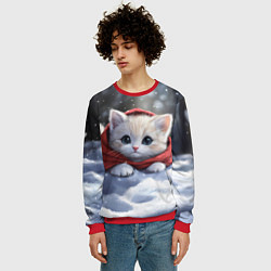 Свитшот мужской Новогодняя кошечка на снегу, цвет: 3D-красный — фото 2