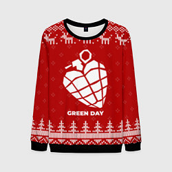 Свитшот мужской Новогодний Green Day с оленями, цвет: 3D-черный