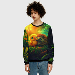 Свитшот мужской Ежик и цыпленок 14 февраля, цвет: 3D-черный — фото 2