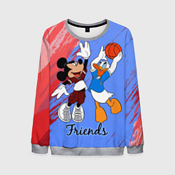 Свитшот мужской Микки Маус и Дональд Дак играют в баскетбол, цвет: 3D-меланж