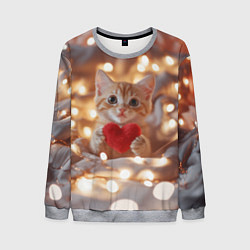 Мужской свитшот Кошечка держит в лапках сердечко